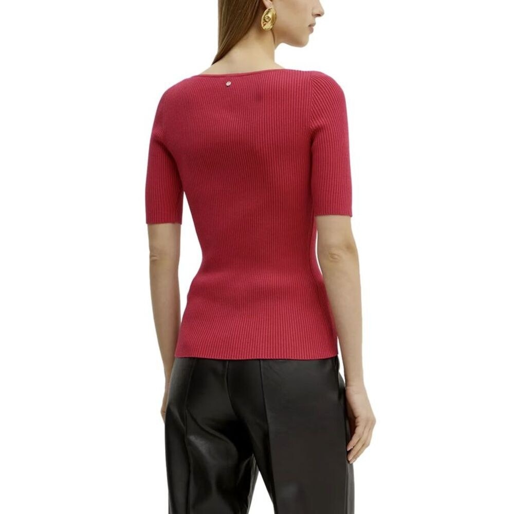 HUGO BOSS Orange Womens V-Neck Ribbed Elbow-Sleeve Top in Jazzy Pink