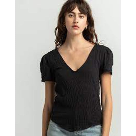 Free People Sugar Cube Ruched Tee Black