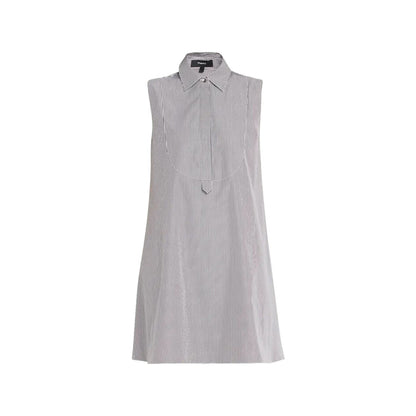 Theory Women's Sleeveless Bib Tunic Mini Dress in Downing Charcoal Stripe, Small