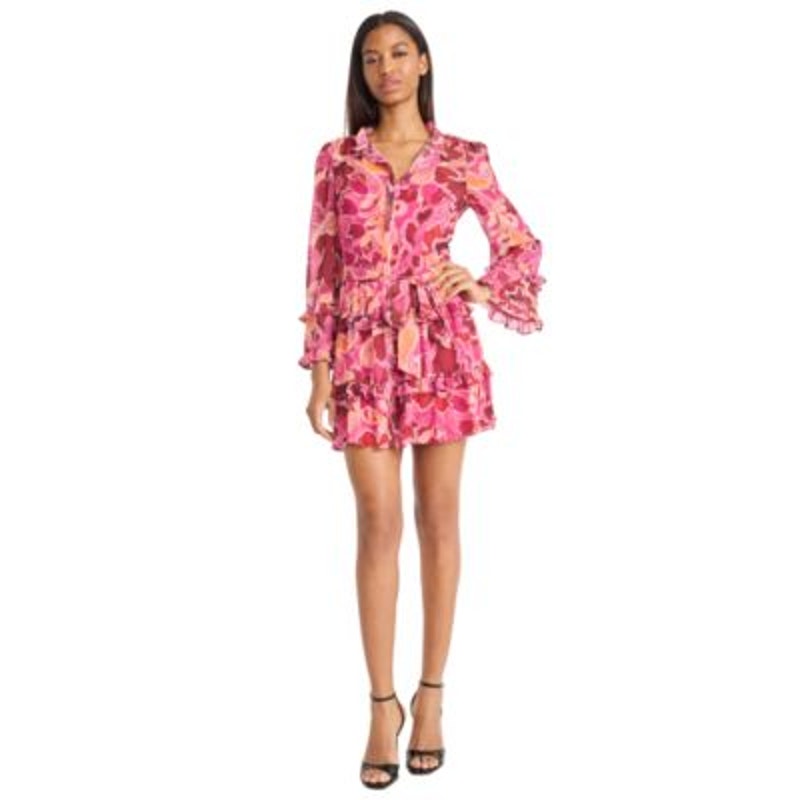 Donna Morgan Women's Ruffled Long-Sleeve A-Line Dress in Pink