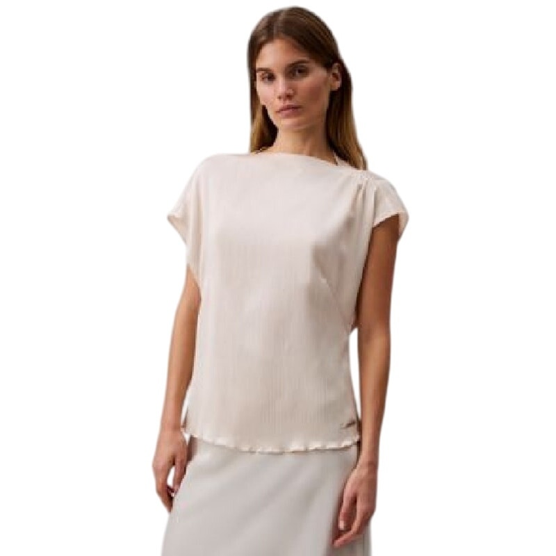 Calvin Klein Women's Plissé Shirred Shoulder Top in Brazilian Sand