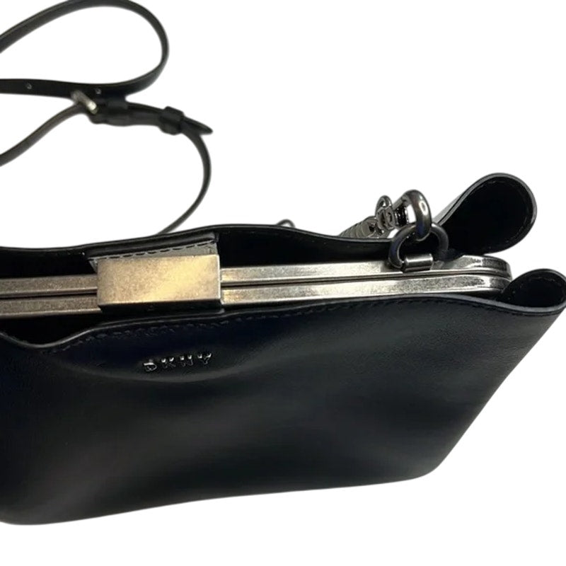DKNY Farrah Leather Bucket Bag, White & Black Dual Tone Snap Closure Bag