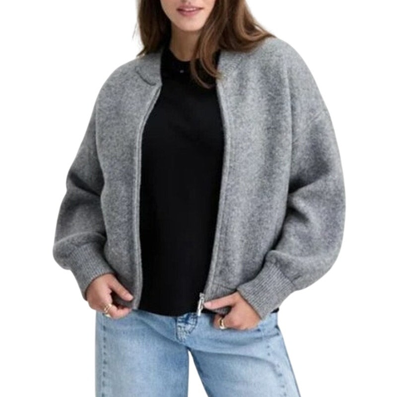 On 34th Women's Fuzzy-Knit Zip Cardigan in Light Grey Heather