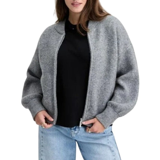 On 34th Women's Fuzzy-Knit Zip Cardigan in Light Grey Heather