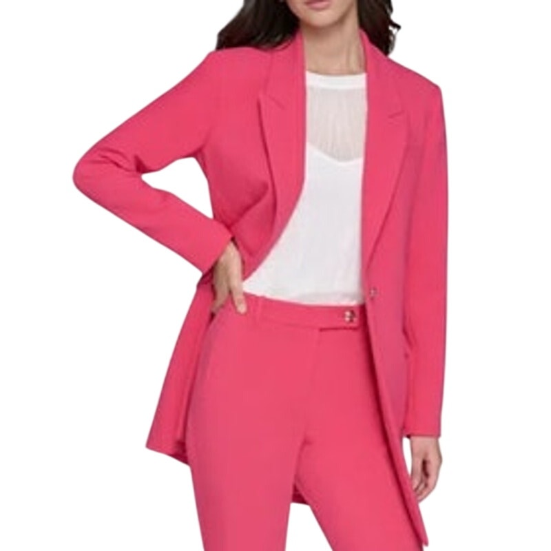 KARL LAGERFELD PARIS Women's Double-Breasted Blazer Jacket in Teaberry Pink