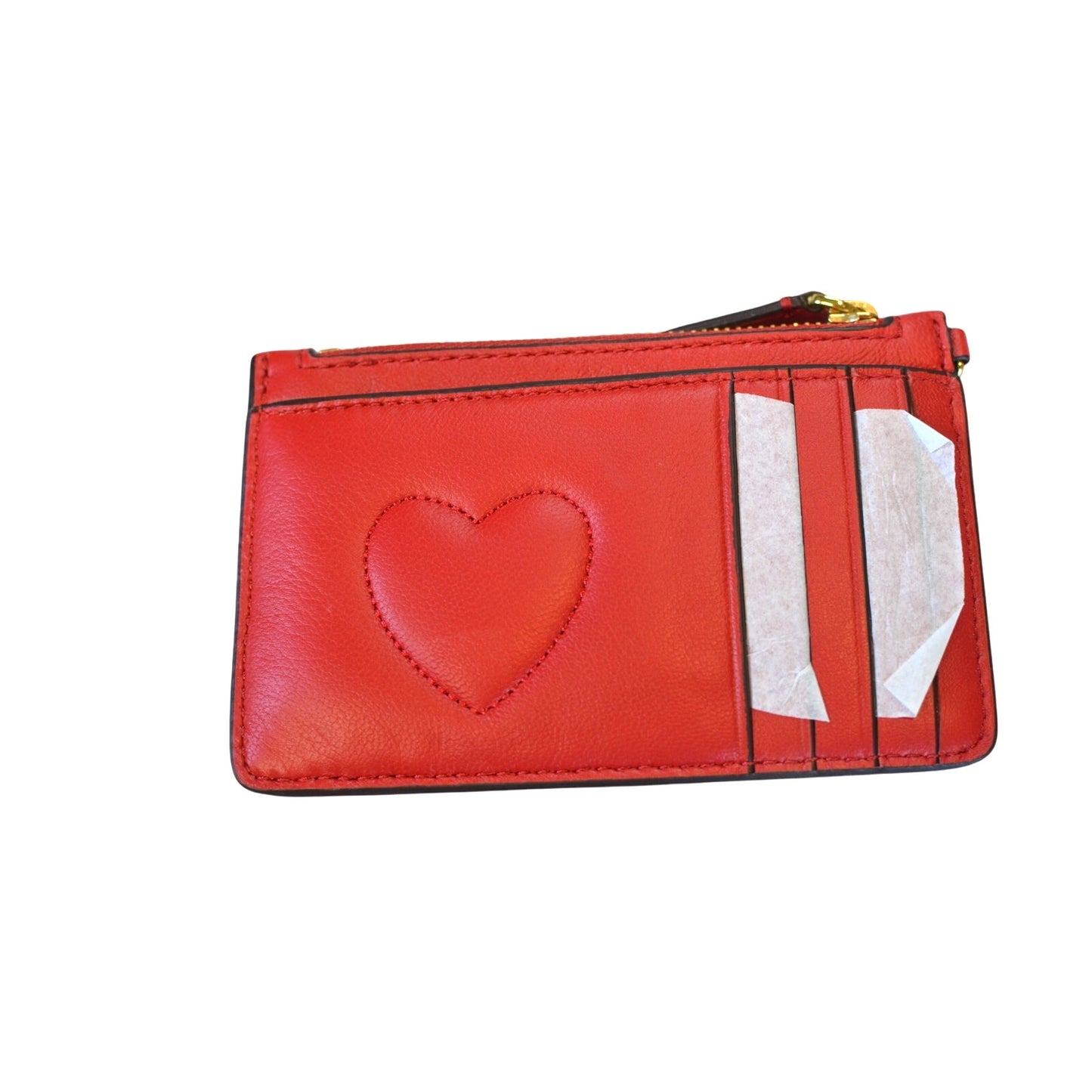 Ralph Lauren Quilted "Nappa" Leather Zip Card Case in Martin Red