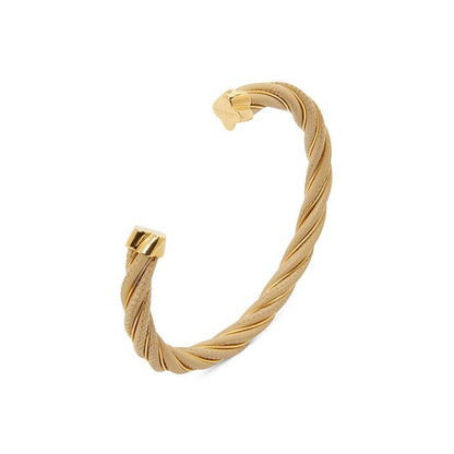 Bottega Veneta Leather Twisted Bangle Bracelet Ivory/Gold