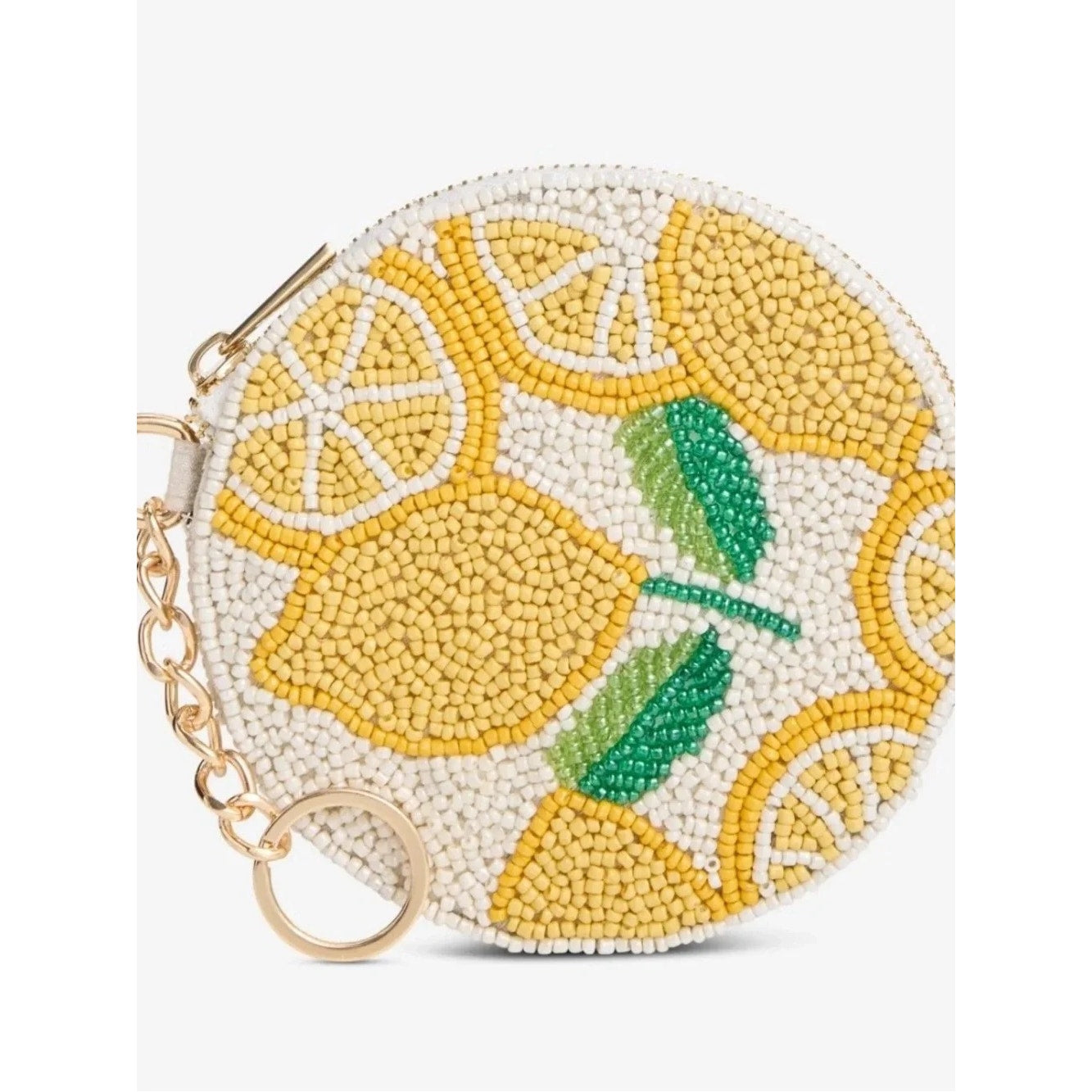 On 34th Women’s Hand Beaded Lemon Keychain Round Coin Purse