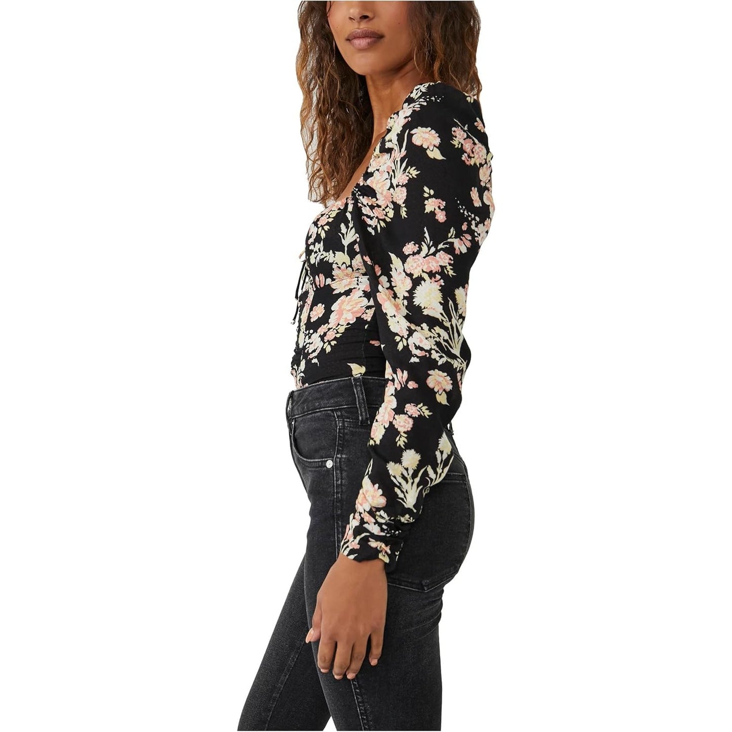 Free People Ladies Hilary Printed Top in Black Multi Floral