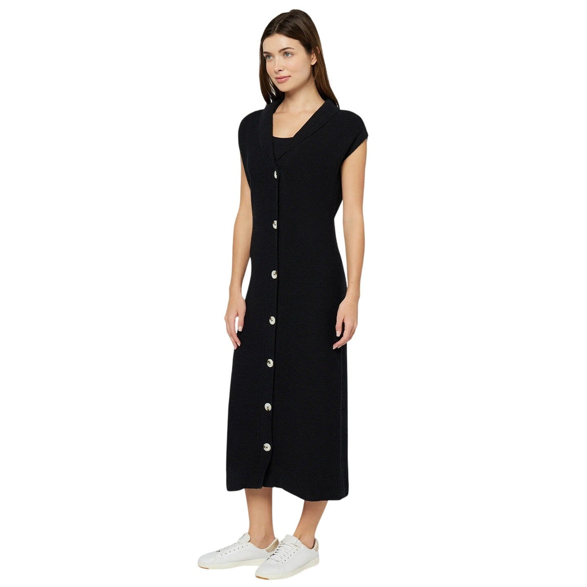 Three Dots Women's Mackenzie Duster Knit Sweater Dress in Black