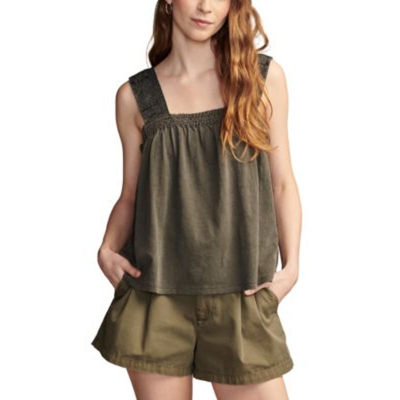 Lucky Brand Women's Embroidered-Yoke Sleeveless Top in Charcoal Raven Gray