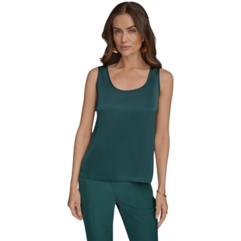 Donna Karan New York Women's Scoop-Neck Satin Tank Top in Hudson Green Blue