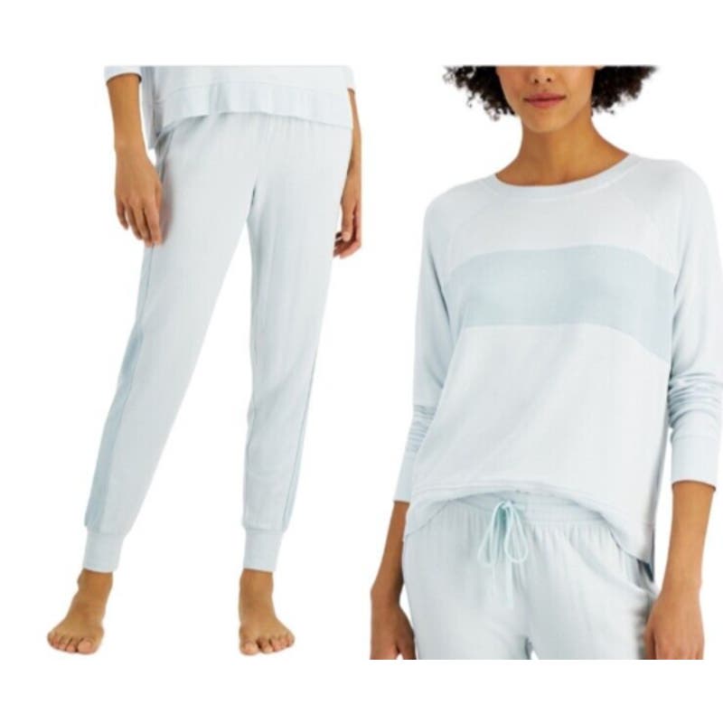 ALFANI Colorblocked Lounge Top & Pant Bundle In Blue Mist