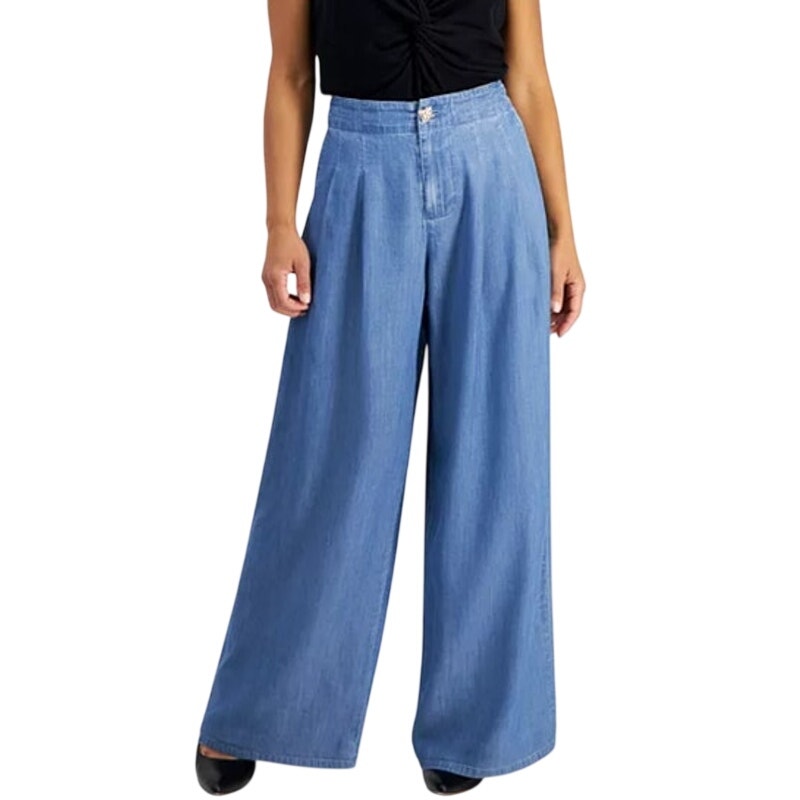 INC International Concepts Women's High-Rise Pleated Wide-Leg Pants in Indigo