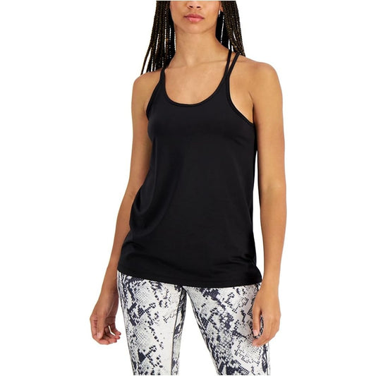 Ideology Solid Black Strappy Back Athletic Tank Top