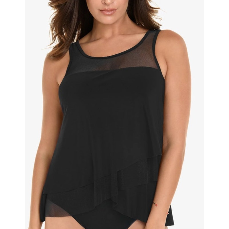 Miraclesuit Women's Mesh Mirage Draped Tankini Top in Black