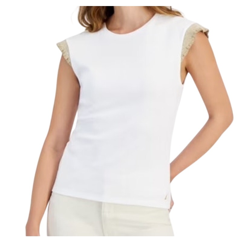 Nautica Jeans Women's Metallic-Ruffle Sleeve Top in Bright White Gold