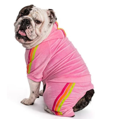 FabDog Bright Pink Neon Striped Imitation Tracksuit Pet Clothing