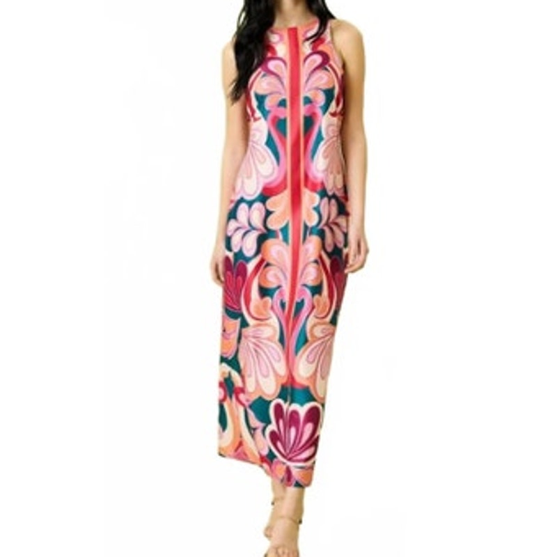 Donna Morgan Women's Sleeveless Printed Maxi Dress in Teal Orange