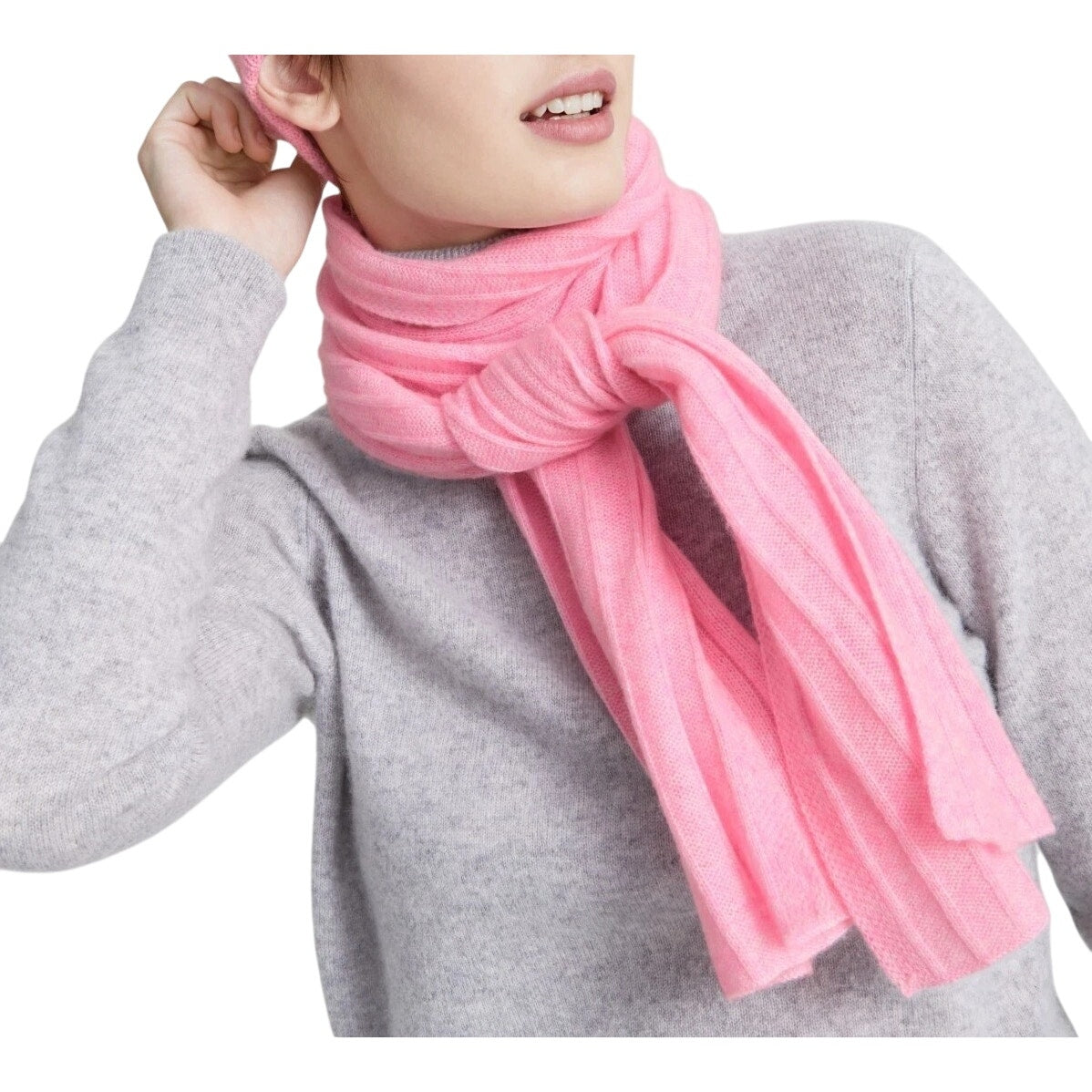 Charter Club Ribbed 100% Cashmere Scarf in Bubblegum Heather