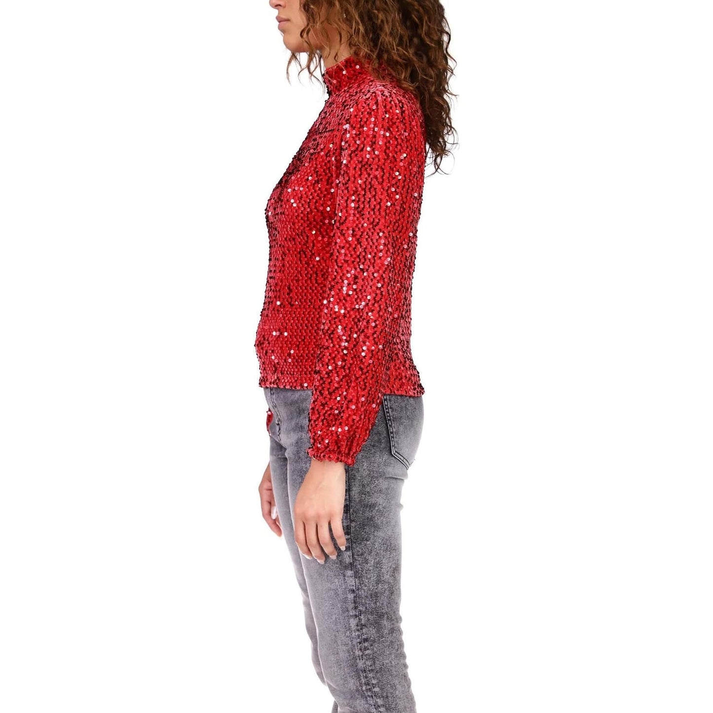 Sanctuary All Nighter Sequinned Mock Neck In Rouge Red, Size XL