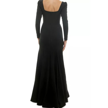 Taylor Women's Rhinestone-Trim Long-Sleeve Gown in Black