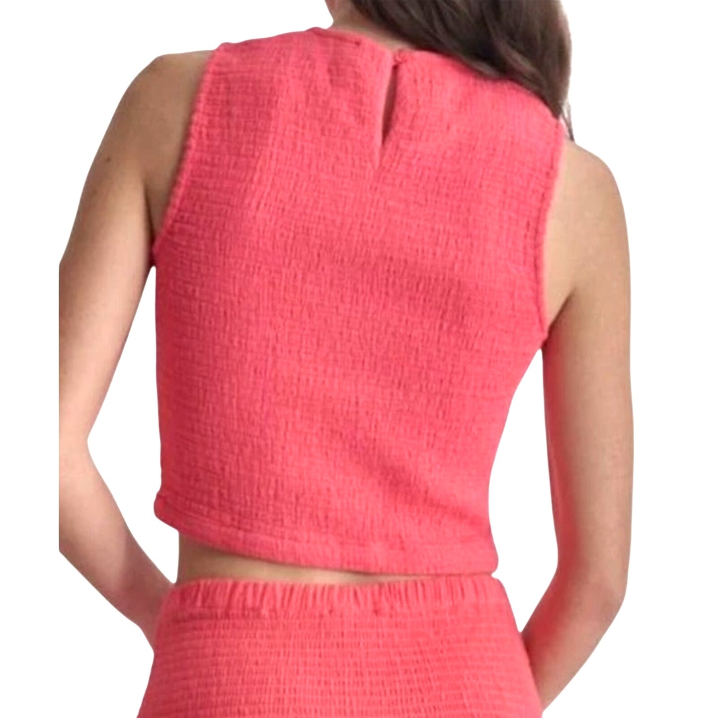 DKNY Jeans Women's Cropped Smocked Cotton Tank Top in Beach Coral Pink