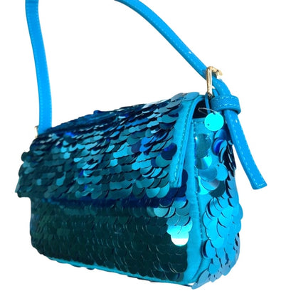 AQUA Women's Sequin Shoulder Bag Clutch Evening Bag In Turquoise Blue
