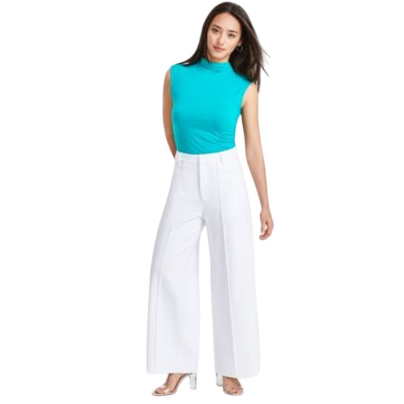 Bar III Petite Seamed Wide-Leg Ponte Pants in Bright White