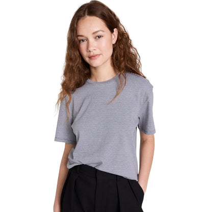 Theory Perfect Stripe Tee In Charcoal Multi Stripe, Size Small