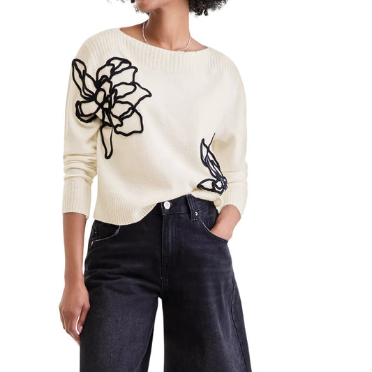 Charter Club Women's 100% Cashmere Boatneck Embroidered Floral Sweater