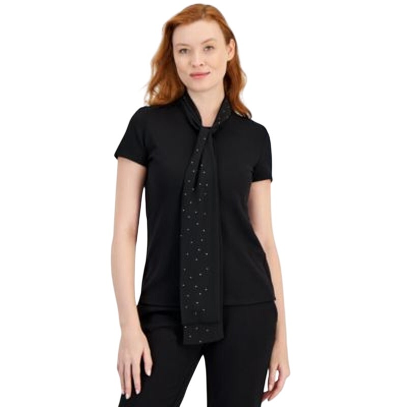 Anne Klein Women's Serenity Mixed Media Top in Black