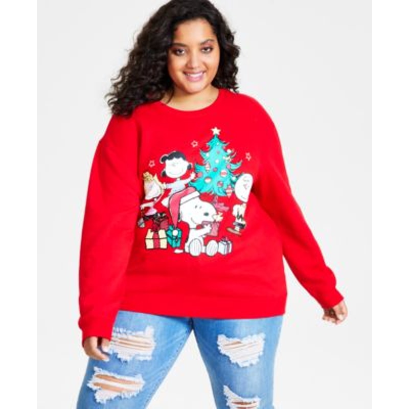 Love Tribe Juniors Trendy Plus Size Peanuts Gang Sweatshirt in Red