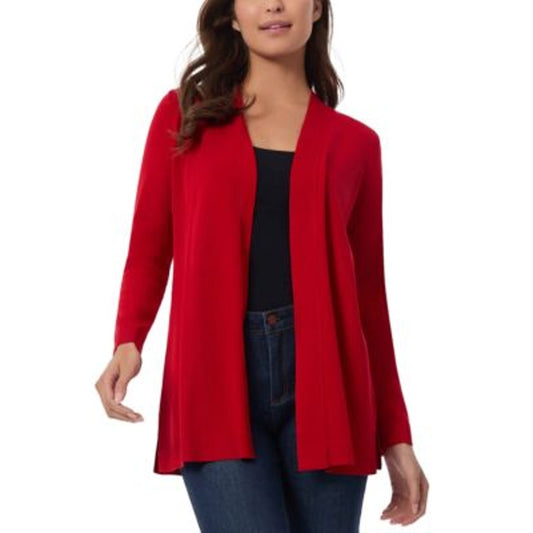 Jones New York Women's Open-Front Ribbed-Edge Cardigan in Deep Rouge Red