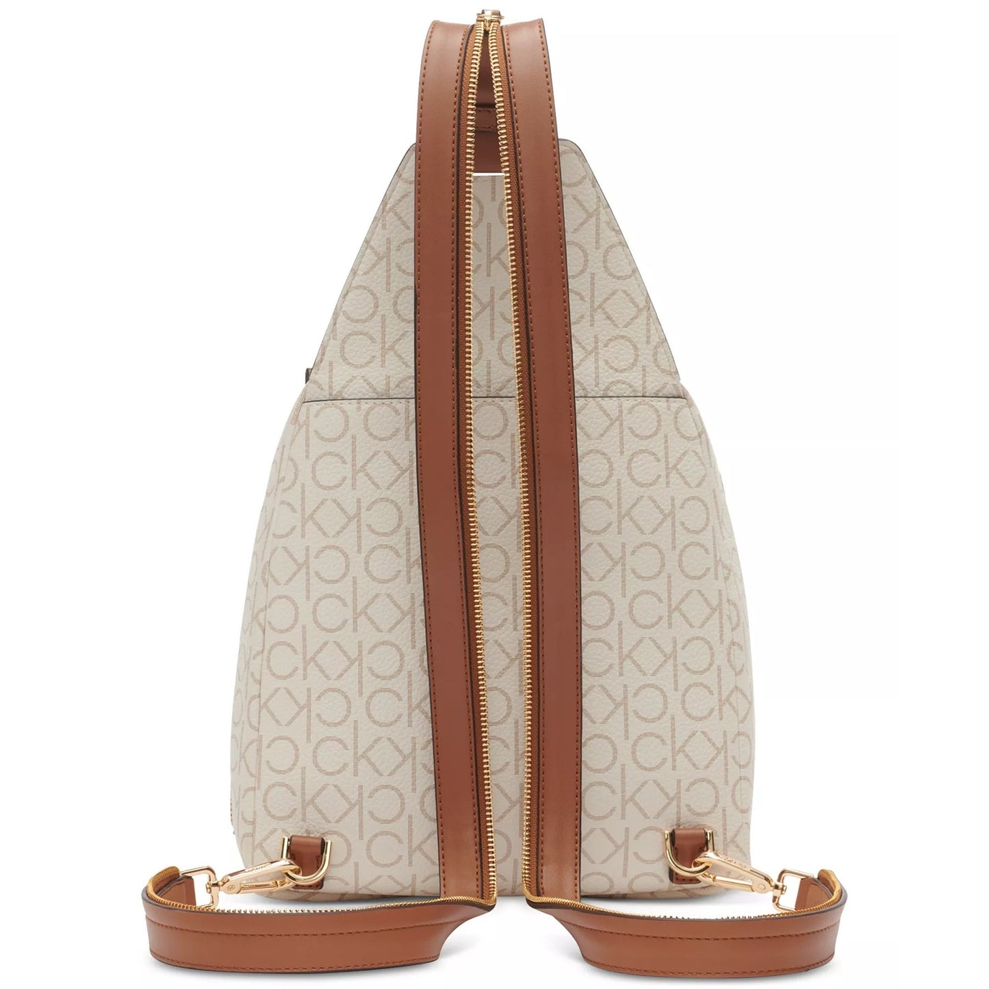 Calvin Klein Millie Signature Convertible Sling Backpack In Vanilla Khaki/Caramel