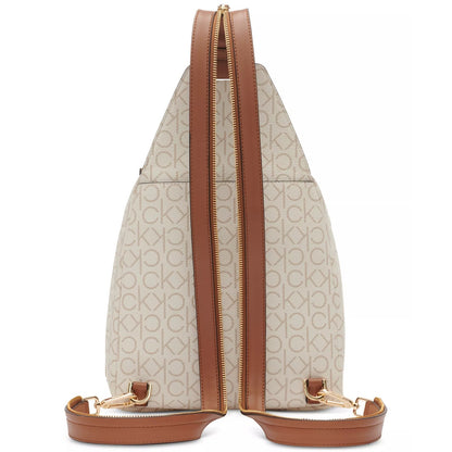Calvin Klein Millie Signature Convertible Sling Backpack In Vanilla Khaki/Caramel