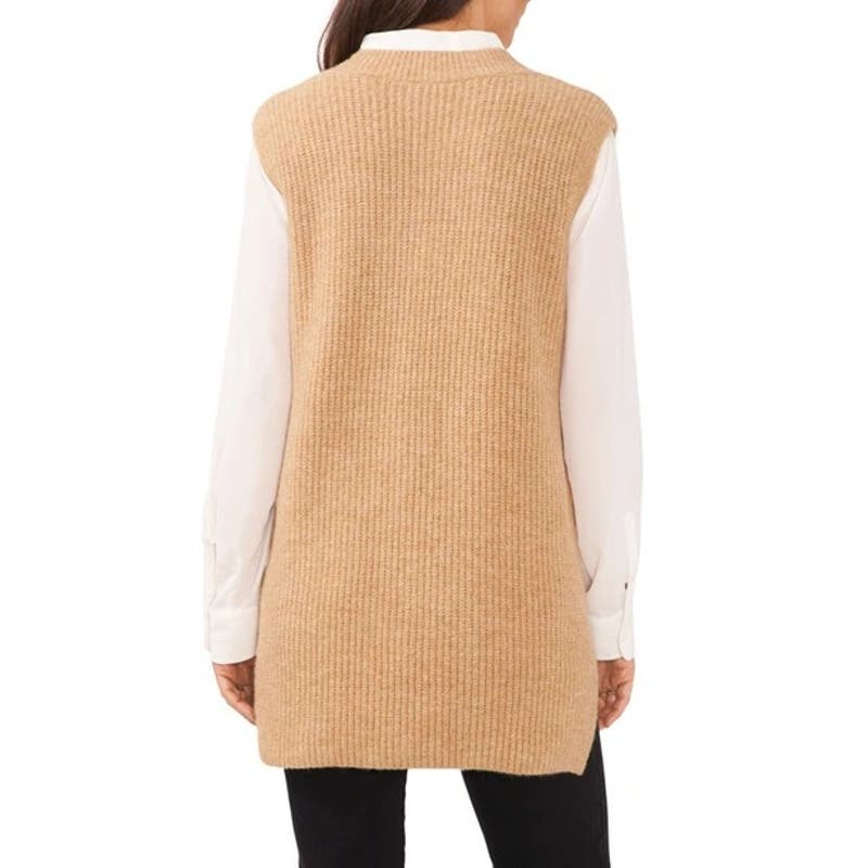 Vince Camuto Women's Beige Knit V-Neck Layering Sweater Vest