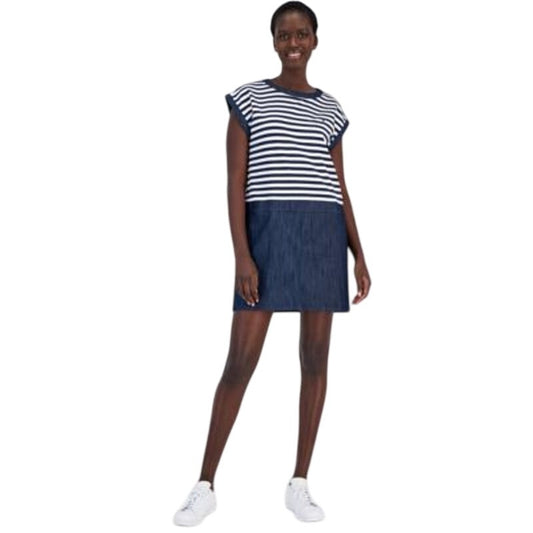 Nautica Jeans Women's Colorblocked Striped Dress in Night Sky Blue