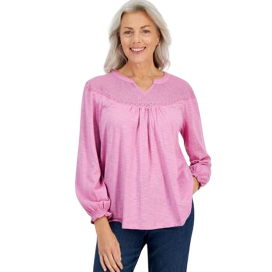 Style & Co. Plus Size Mesh-Trim Raglan-Sleeve Top in Pink Rain