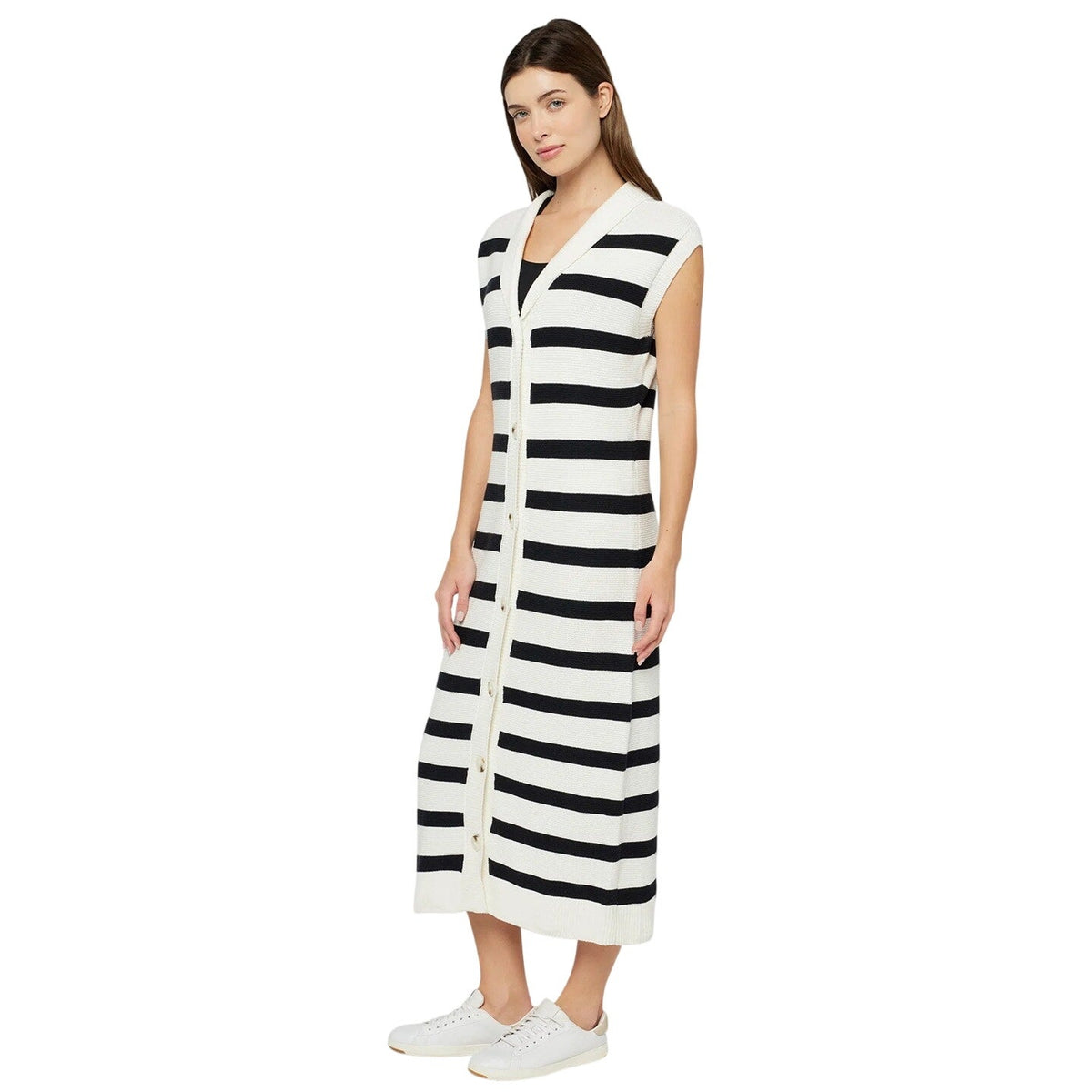 Three Dots Mackenzie Duster Knit Sweater Dress in Black White