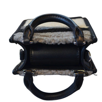 Calvin Klein Shearling Adjustable Phone Crossbody Bag in Black & Gray