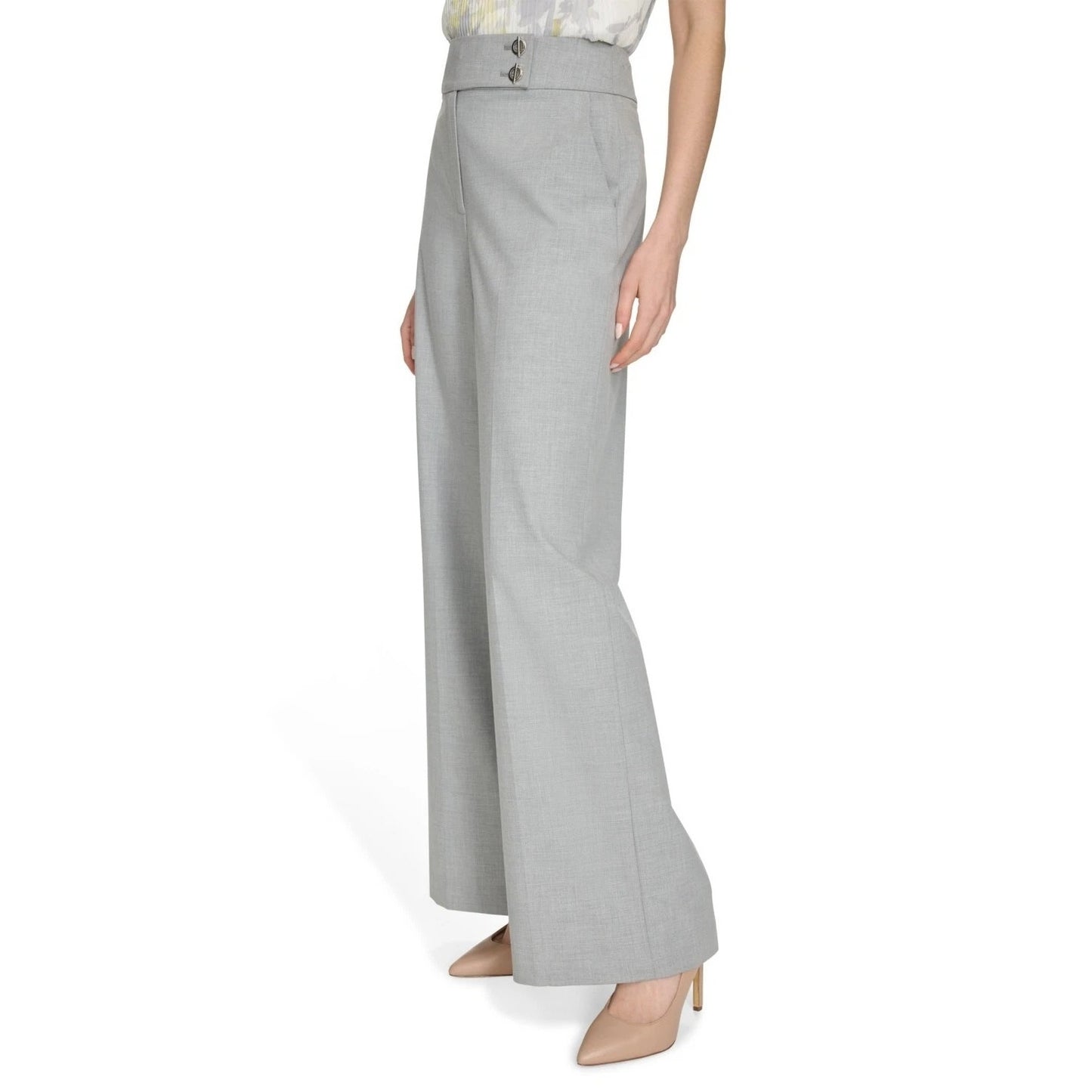 Calvin Klein Women's Whitney High-Rise Wide-Leg Trousers in Light Heather