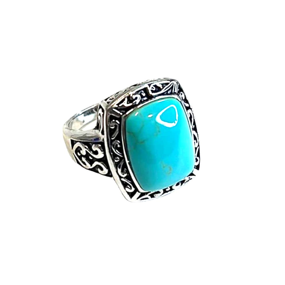 R. H. Macy Sterling Silver & Turquoise Rectangle Filigree Ring