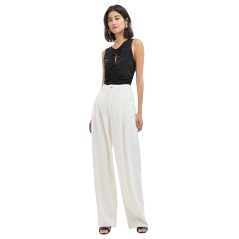 HUGO BOSS Orange Women's Slouchy Pleated Jeans in Soft Cream