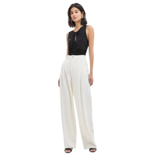 HUGO BOSS Orange Women's Slouchy Pleated Jeans in Soft Cream