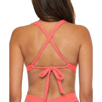 Becca Women's Textured Pucker Up Tear Drop Bikini Swim Top In Coral