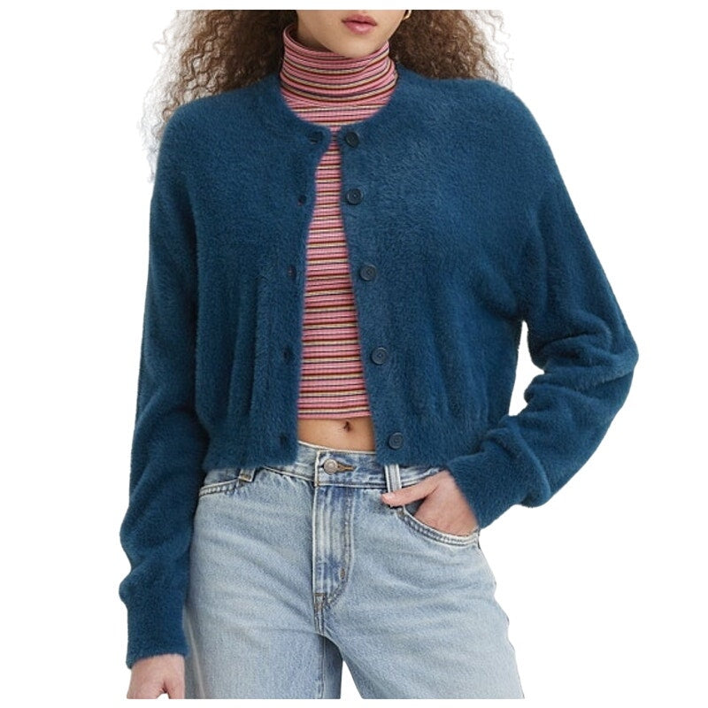 Levi's Women's Cat Fuzzy Drop Shoulder Cardigan in Gibralter Sea Blue, Large