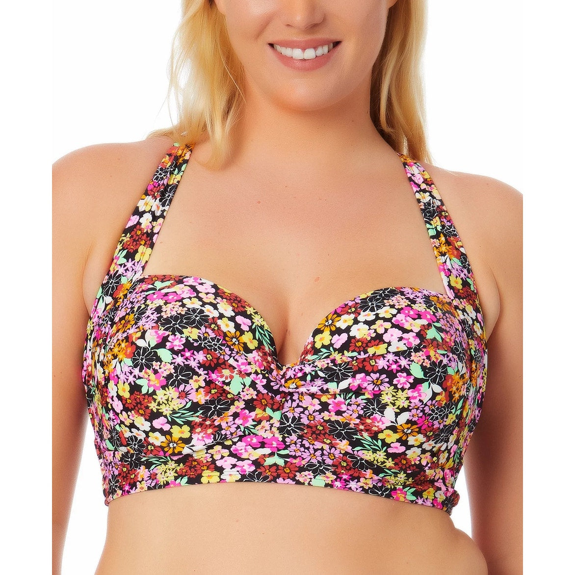 Salt + Cove Trendy Plus Size Ditsy-Print Underwire Bikini Top
