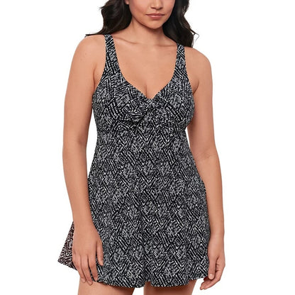 Swim Solutions Women's Abstract Bow Swimdress In Black White