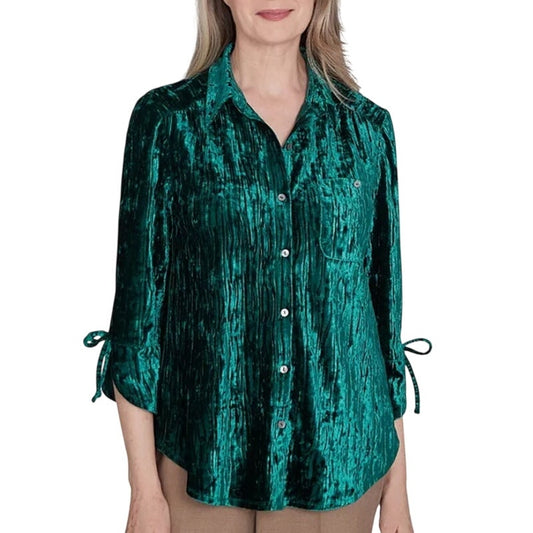 Alfred Dunner Women's Plus Size Velour Top in Emerald Green